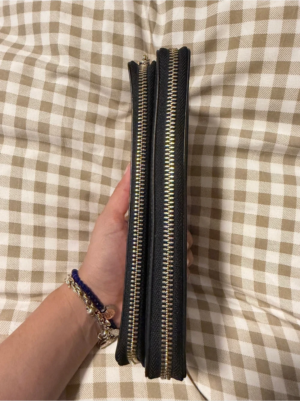 kate spade Two-Tone Black and Taupe Saffiano Zip Wallet